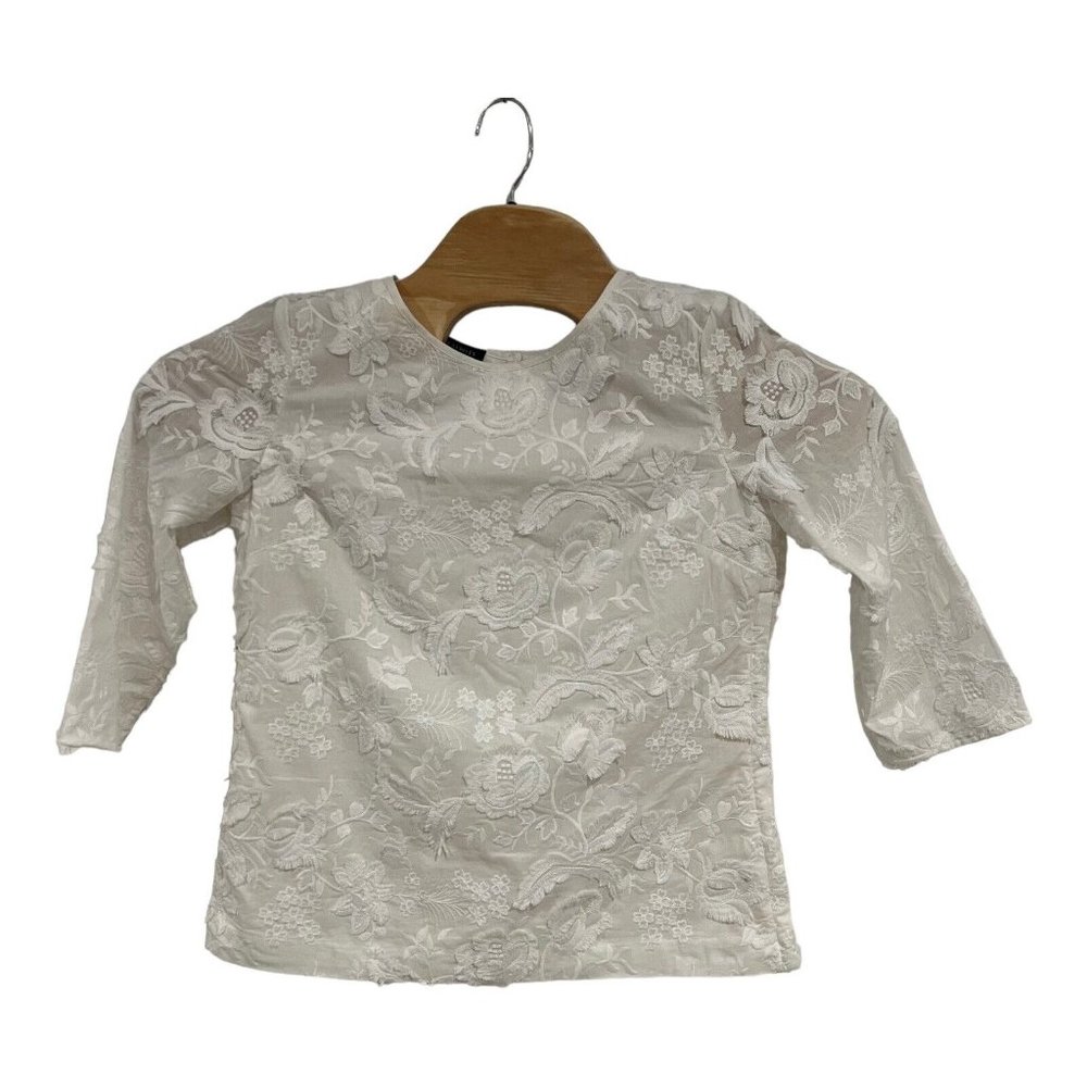 NWT $109 TALBOTS Size 4 Solid White With Floral Prints All Over Lined Blouse
